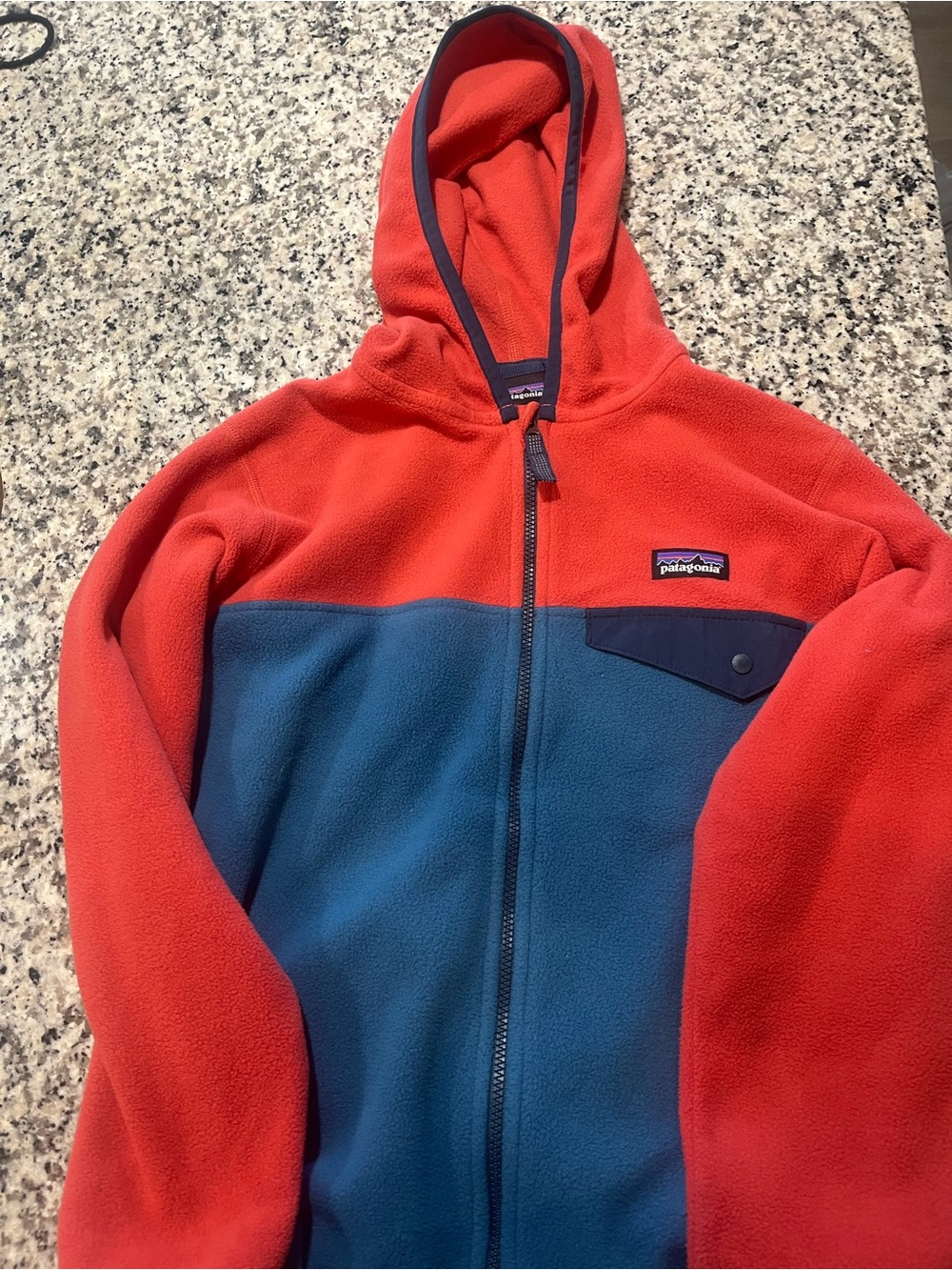Patagonia Kids Colorblock Fleece Hoodie - Red & Blue